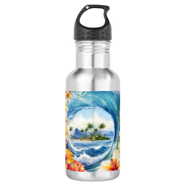 Kai Aloha Hibiscus Watercolor Wave  532 Ml Water Bottle (Front)