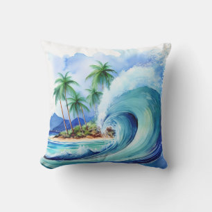 Kai Aloha Island Watercolor Wave Cushion