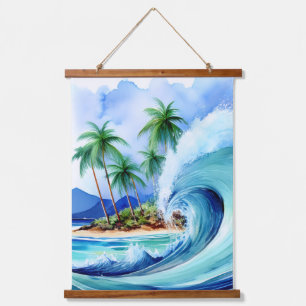 Kai Aloha Island Watercolor Wave Hanging Tapestry