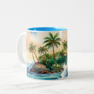 Kai Aloha Motu Watercolor Wave Two-Tone Coffee Mug