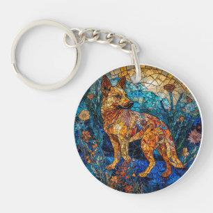 Kai Ken Dog Stained Glass Artwork Key Ring