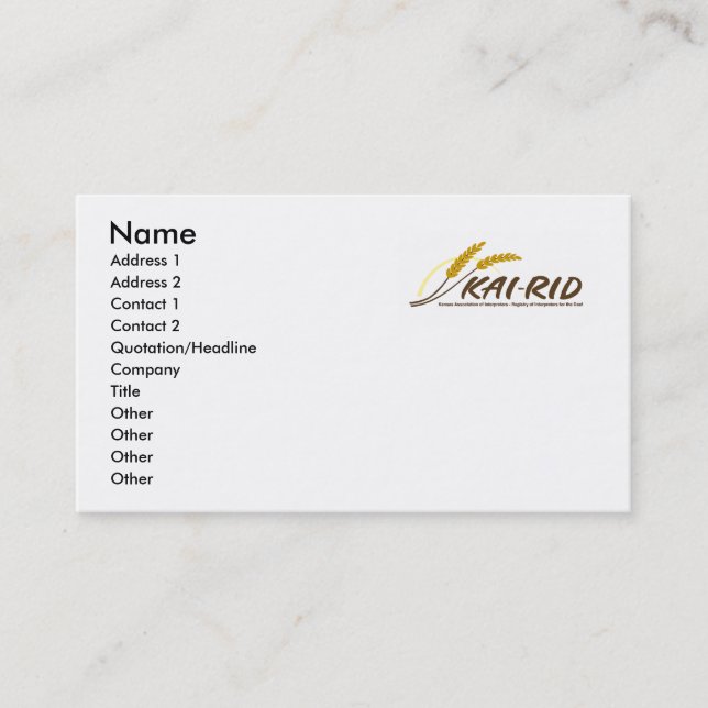 KAI-RID Standard Sized Business Cards (Front)