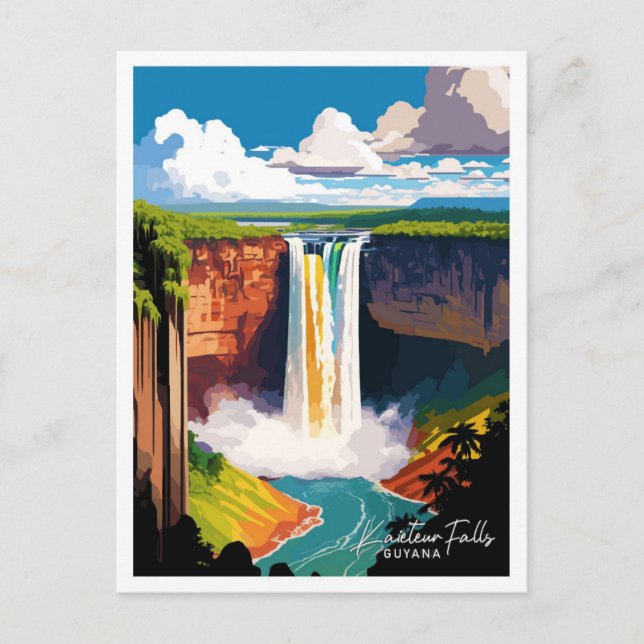 Kaieteur Falls Guyana Travel Vintage Illustration Postcard (Front)