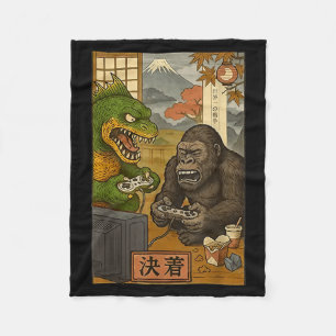 Kaiju bigfoot monsters play games japanese retro fleece blanket