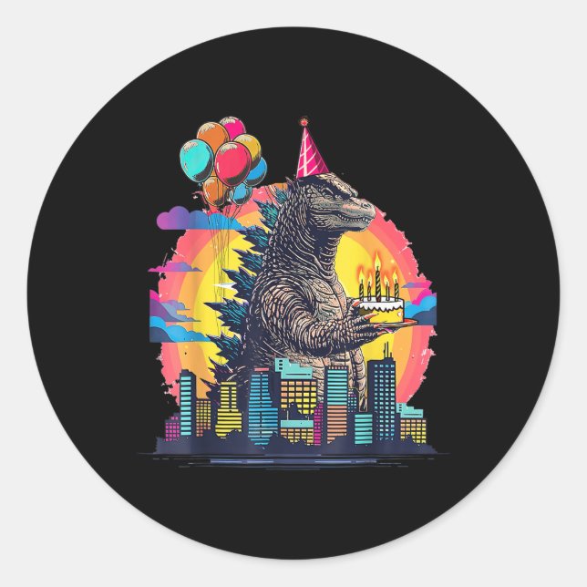 Kaiju Birthday Shirt Monster Movie Bday Decoration Classic Round Sticker (Front)
