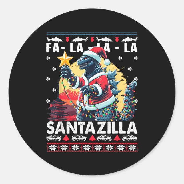 Kaiju Christmas Santazilla Japanese Monster Dinosa Classic Round Sticker (Front)