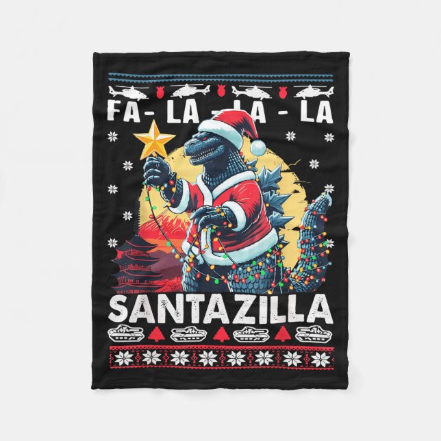 Kaiju Christmas Santazilla Japanese Monster Dinosa Fleece Blanket (Front)