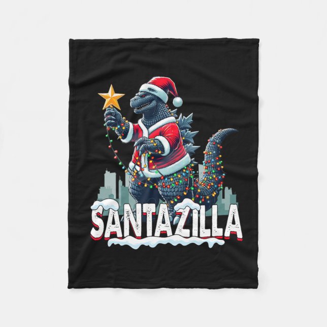 Kaiju Christmas Santazilla Japanese Monster Dinosa Fleece Blanket (Front)