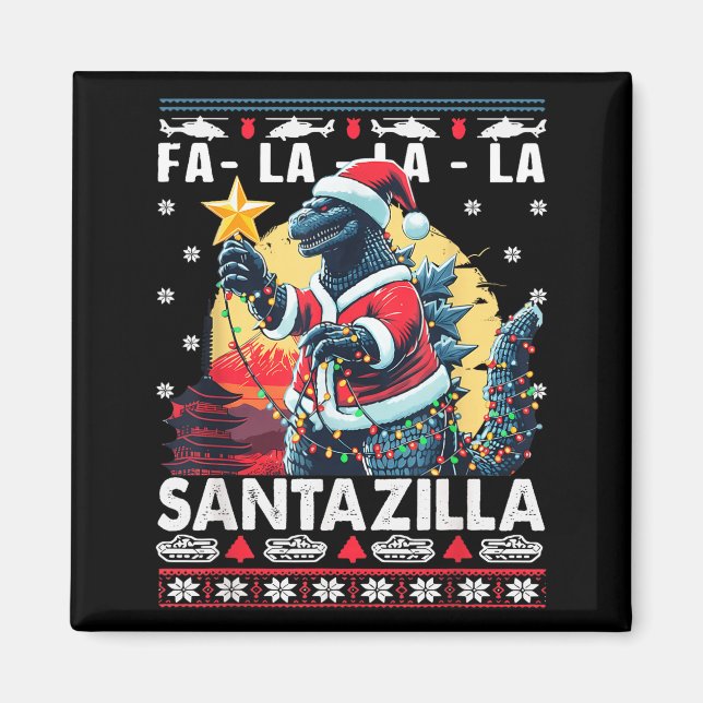 Kaiju Christmas Santazilla Japanese Monster Dinosa Magnet (Front)