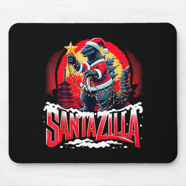 Kaiju Christmas Santazilla Japanese Monster Dinosa Mouse Pad (Front)