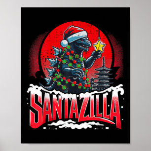 Kaiju Christmas Santazilla Japanese Monster Dinosa Poster