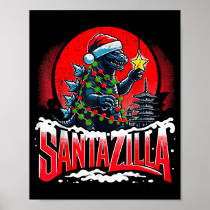 Kaiju Christmas Santazilla Japanese Monster Dinosa Poster