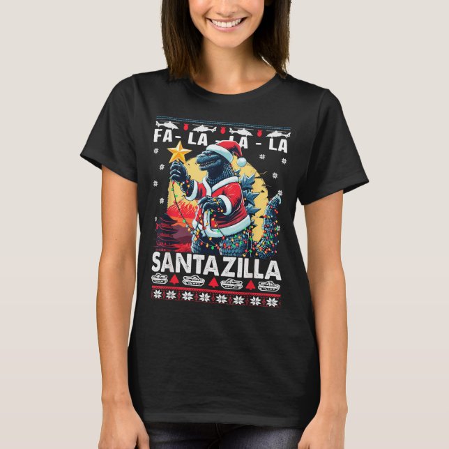 Kaiju Christmas Santazilla Japanese Monster Dinosa T-Shirt (Front)