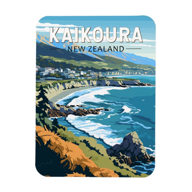 Kaikoura New Zealand Travel Art Vintage Magnet (Vertical)