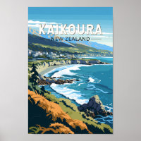 Kaikoura New Zealand Travel Art Vintage
