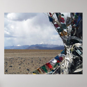 Kailash First View Prayerflags in Foreground Poster