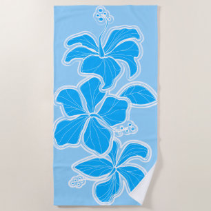 Kailua Hibiscus Hawaiian Engineered Floral - Blue Beach Towel