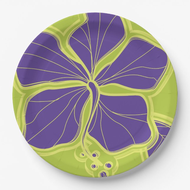 Kailua Hibiscus Hawaiian Engineered Floral Paper Plate (Front)