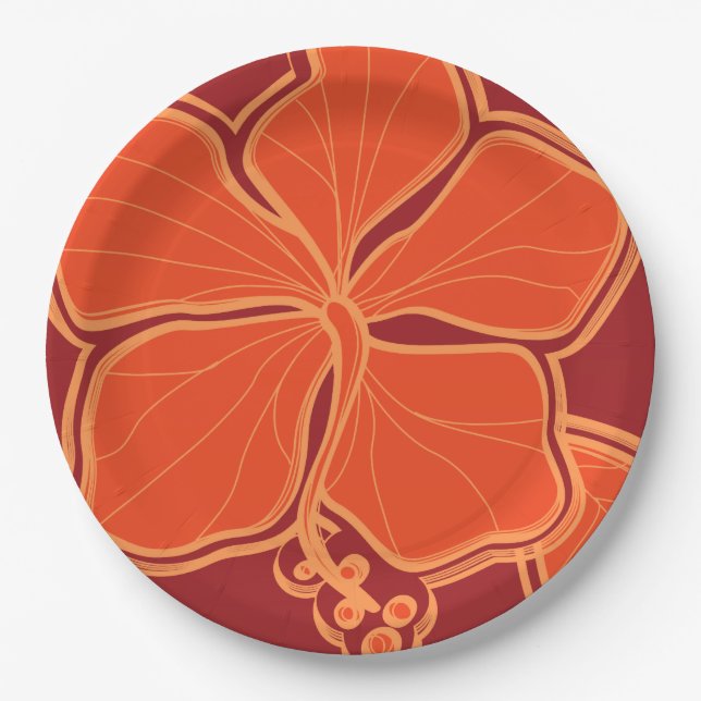 Kailua Hibiscus Hawaiian Engineered Floral Paper Plate (Front)