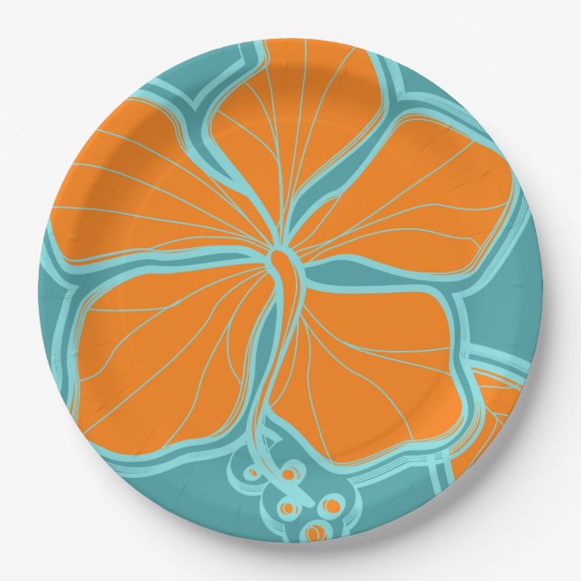 Kailua Hibiscus Hawaiian Engineered Floral Paper Plate (Front)