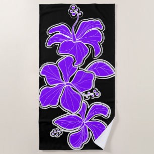 Kailua Hibiscus Hawaiian Engineered Floral -Purple Beach Towel