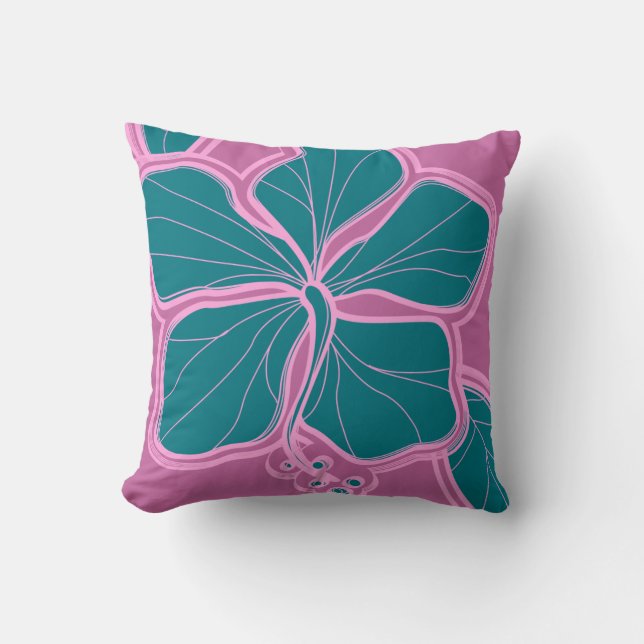Kailua Hibiscus Hawaiian Reversible Square Pillow (Front)
