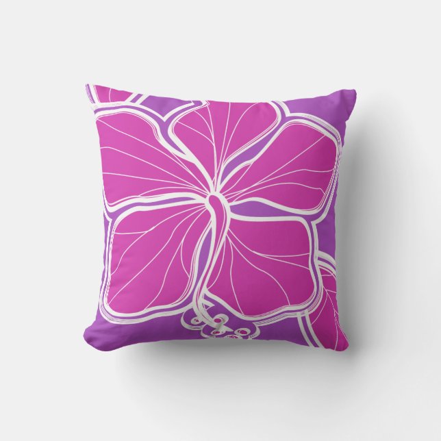 Kailua Hibiscus Hawaiian Violet Reversible Cushion (Front)