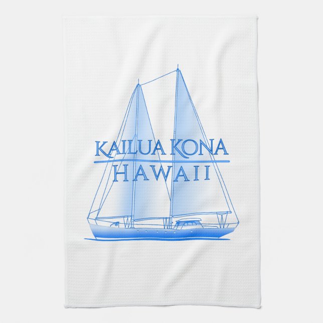 Kailua Kona Coastal Nautical Sailing Sailor Tea Towel (Vertical)
