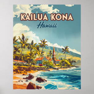 Kailua Kona Hawaii Big Island Beach Vintage Poster