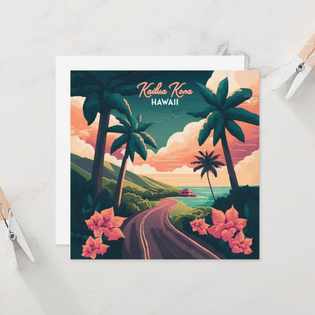 Kailua Kona Hawaii Big Island Sunset Retro (Front/Back In Situ)