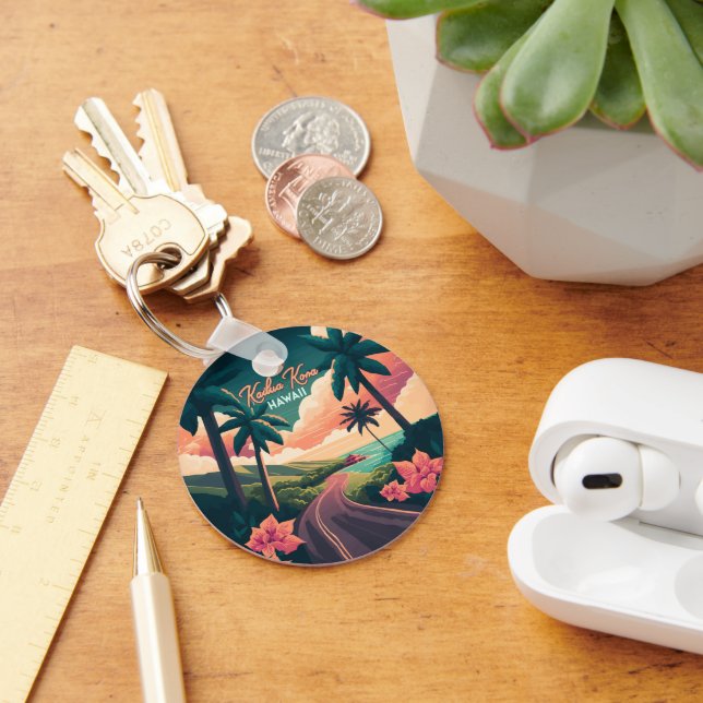 Kailua Kona Hawaii Big Island Sunset Retro Key Ring (Desk)