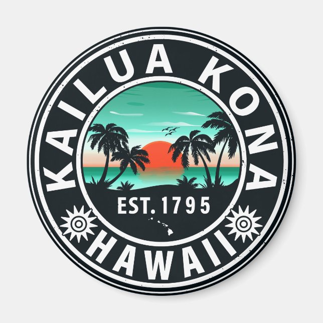 Kailua Kona Hawaii Retro Sunset 60s Souvenirs Magnet (Front)