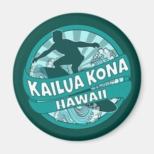 Kailua Kona Hawaii teal surfer logo magnet