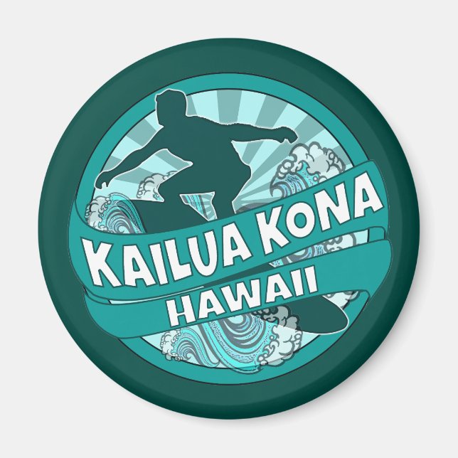 Kailua Kona Hawaii teal surfer logo magnet (Front)