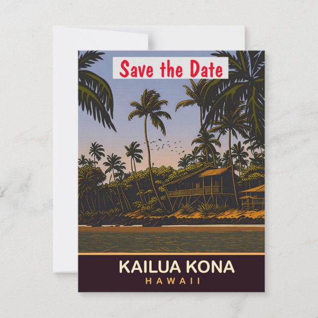 Kailua Kona, Hawaii, Travel Postcard, Save The Date (Front)