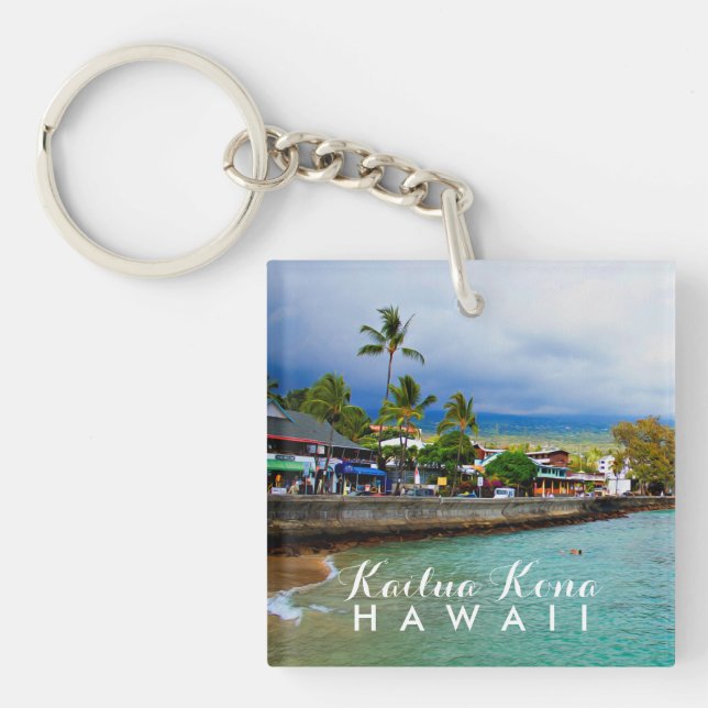 Kailua Kona Pier Hawaii Oil Paint Digital Art Key Ring (Front)