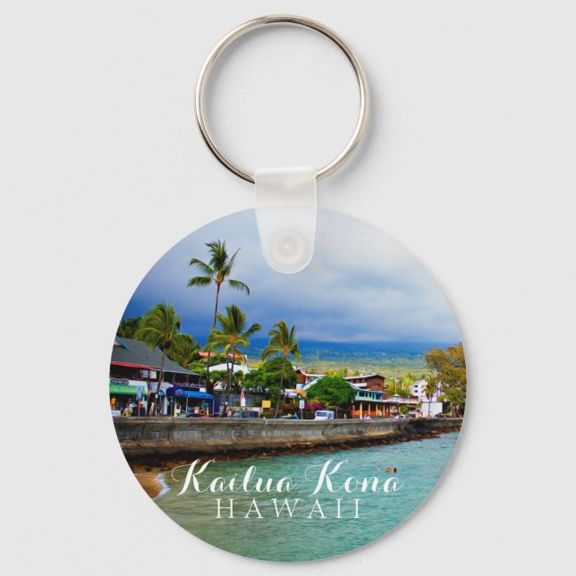 Kailua Kona Pier Hawaii Oil Paint Digital Art Key Ring (Front)