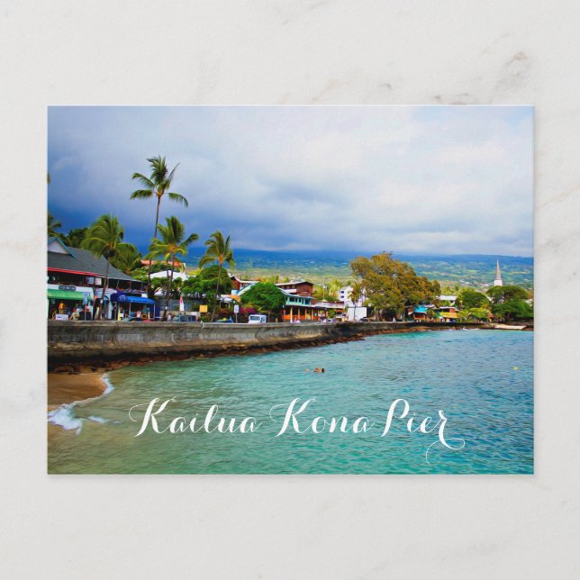 Kailua Kona Pier Hawaii Oil Paint Digital Art Postcard (Front)