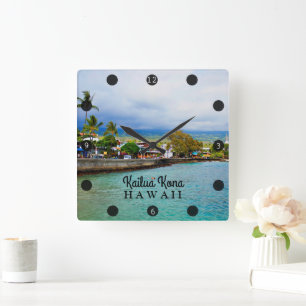 Kailua Kona Pier Hawaii Oil Paint Digital Art Square Wall Clock