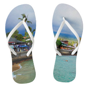 Kailua Kona Pier Hawaii Oil Paint Digital Art Thongs