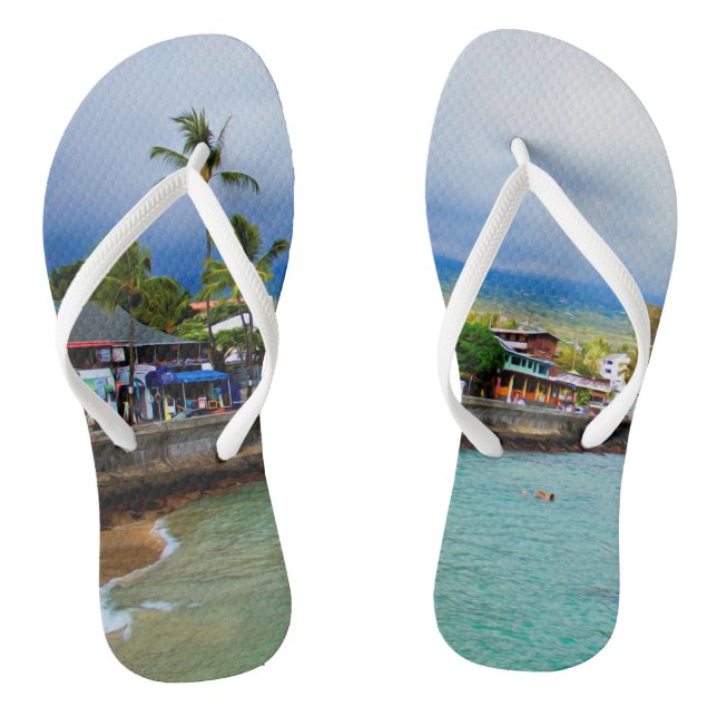Kailua Kona Pier Hawaii Oil Paint Digital Art Thongs (Footbed)