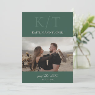Kaitlin Hunter Green Bold Monogram Elegant Wedding Save The Date