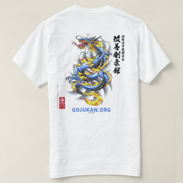 Kaizen Gojukan Fiery Blue Dragon T-Shirt (Design Back)
