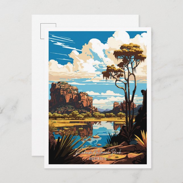 Kakadu Australia Art Vintage Travel Illustration Postcard (Front/Back)