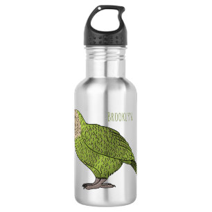 Kakapo bird cartoon illustration  532 ml water bottle