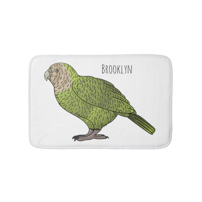 Kakapo bird cartoon illustration bath mat (Front)