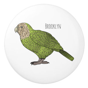 Kakapo bird cartoon illustration ceramic knob