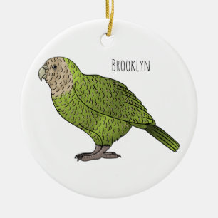 Kakapo bird cartoon illustration ceramic ornament