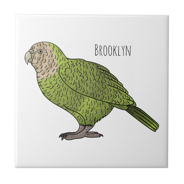Kakapo bird cartoon illustration ceramic tile (Front)