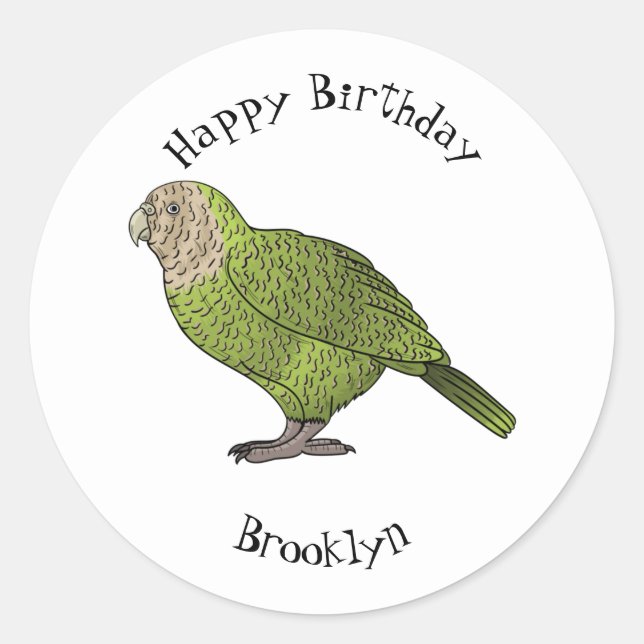 Kakapo bird cartoon illustration classic round sticker (Front)